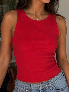 Express Ribbed Tank Top (Red)